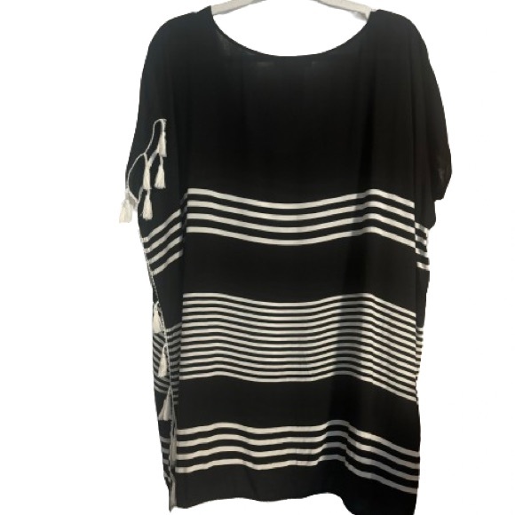 Chelsea & Theodore Black White Stripe Tassel Beach Coverup Size L EUC - Picture 6 of 7
